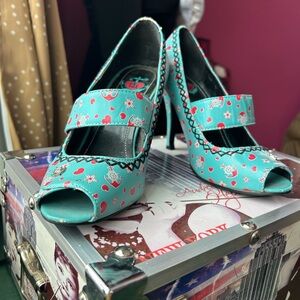T.U.K Turquoise and Red Peep-Toe Heels
